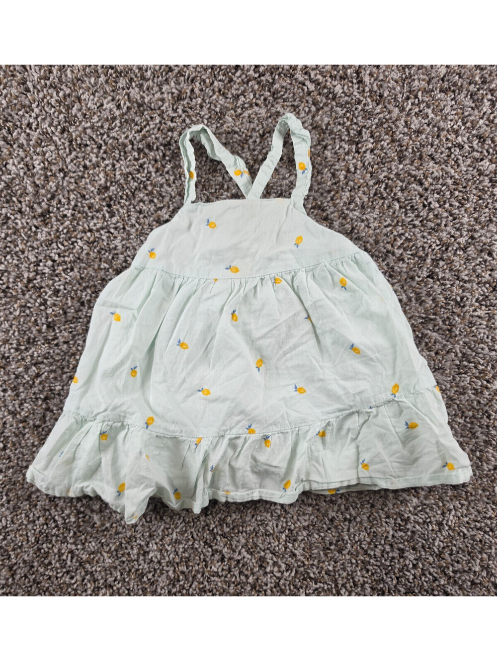 Oshkosh Bgosh Baby Girls Sz 12M Lemon Print Summer Dress Blue Yellow